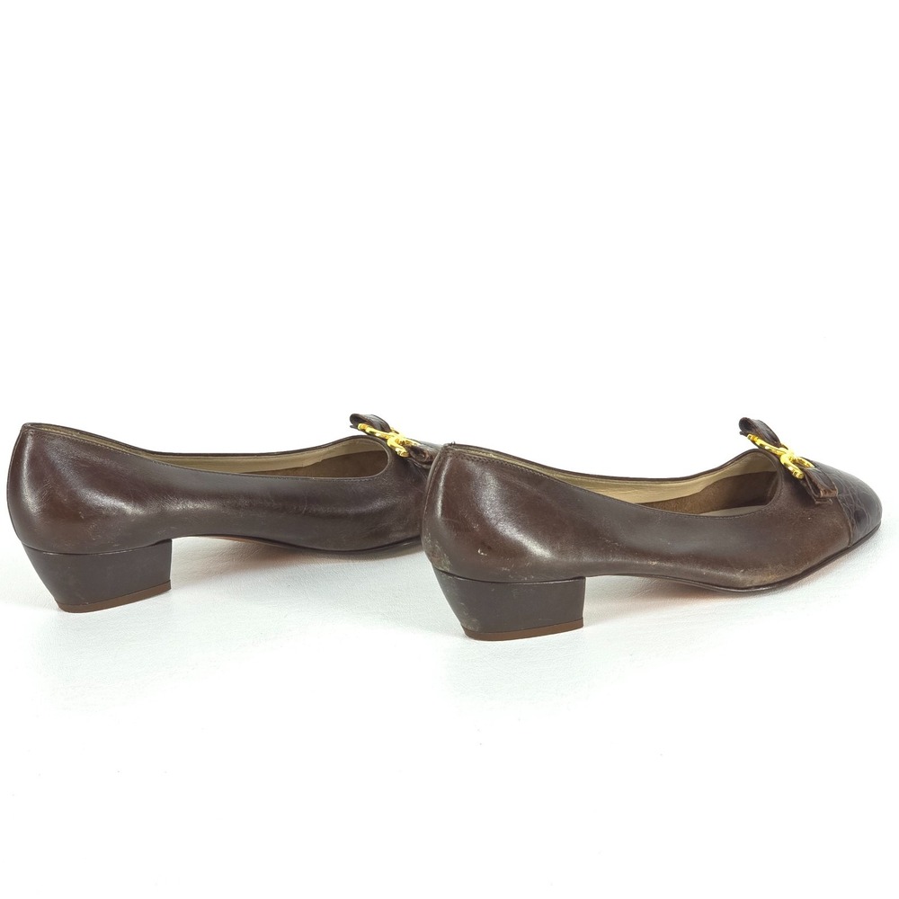 Salvatore Ferragamo Croc Embossed Leather Pumps 6B Gancini Low Kitten Heel Italy - Picture 6 of 11